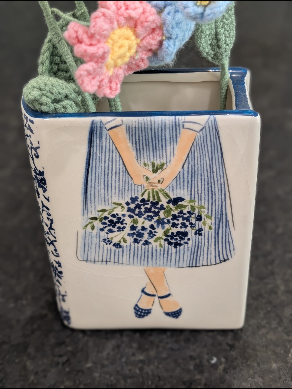 Handmade Crocheted Flower Bouquet With Book Vase - Picture 3 of 6